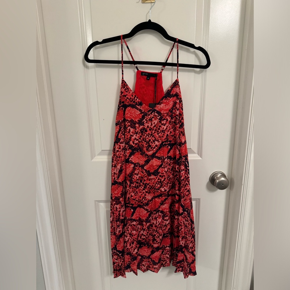 Gibson Red Snake Print Pleated Dress Size XS